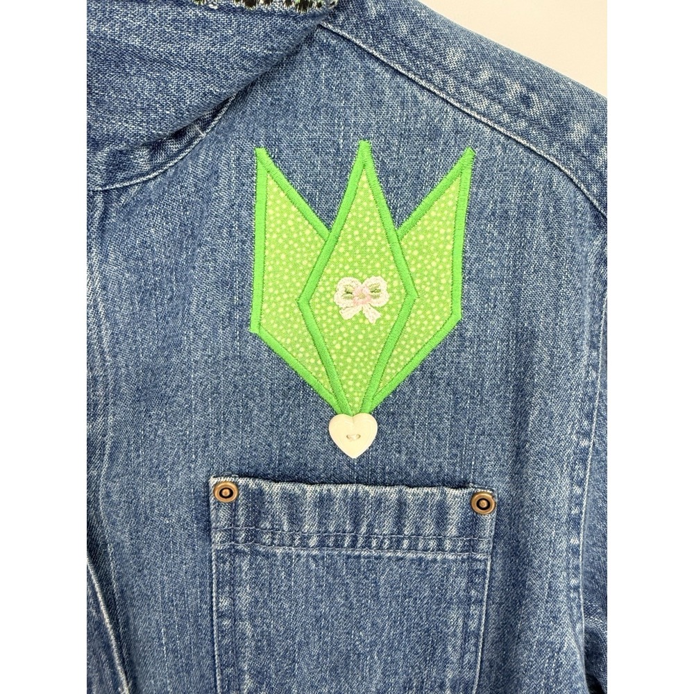 Classic Elements Womens Medium 10-12 Jean Top Green Accents St. Pattys Heart Vtg - Picture 4 of 11
